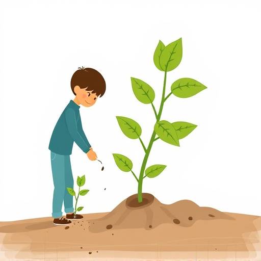 Illustration of a person planting a seed that grows into a flourishing plant, symbolizing business growth with financial support